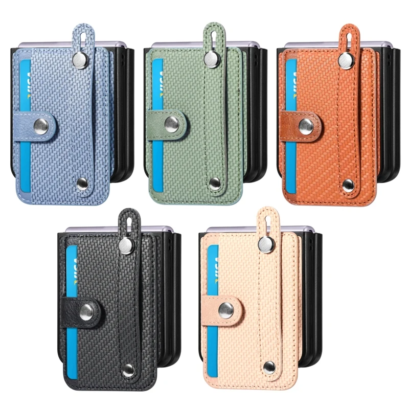 Creative Wallet Card Flip Phone Cover For Samsung Galaxy Z Flip 5 4 3 2 Full Protection Anti-Drop Wrist Strap Folding Phone Case