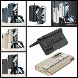5 Colours - Anti-shock Wristband Matte Hard PC Cover with Glass Film & Magnetic Hinge Pen Holder Case For Samsung Galaxy Z Fold3 Fold4 Fold5