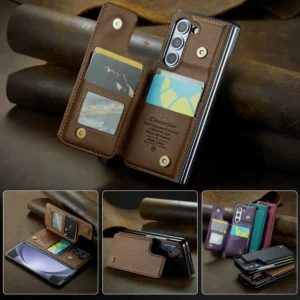 Solid Color Leather Phone Case For Samsung Galaxy Z Fold 5 Z Fold4 Z Fold 3 Magnetic Flip Case Wallet Card Phone Cover