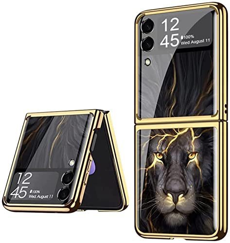 9H Glass Back Case For Samsung Galaxy Z Flip 4, Ultra Thin Full Body Protection Folding Hard Back Cover, Design 1
