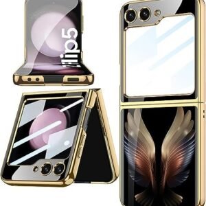 9H Glass Back Case For Samsung Galaxy Z Flip5 / Z Flip 5,Ultra Thin Full Body Protection Folding Hard Back Cover, Design Wings
