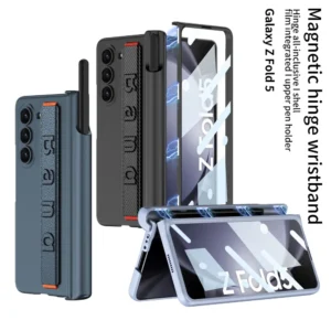 Luxury Magnetic Case with Wristband, Pen Holder For Samsung Z Fold5