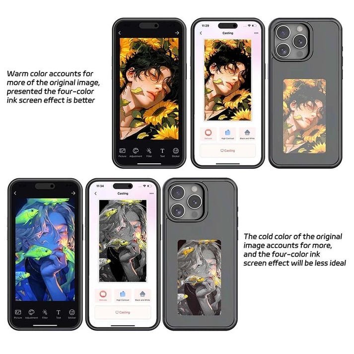 DIY E-Ink Smart Display Photo On Rear Projection On Back Cover For iPhone14 iPhone15 Pro ProMax (3 Colours)