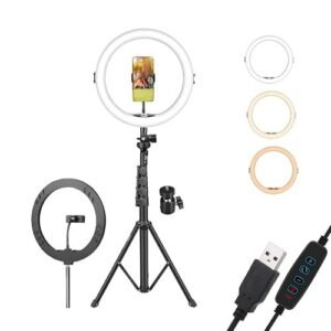 Digitek® 14 Inch Led Ring Light With 5Ft Stand & Smartphone Mount – USB Powered, Color Switch Mode, Brightness Control, Dual Temperature – For Photo & Video Shoots, Makeup, Vlogging!