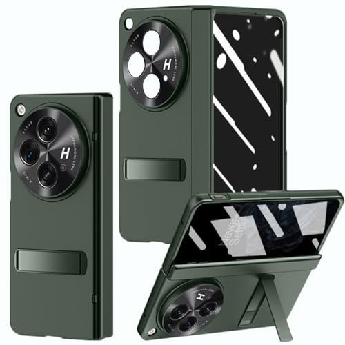 for OnePlus Open Case with Privacy Screen Protector, All-Inclusive Phone Case with Hinge Protection Screen Protector Scratch-Resistant Kickstand Hard PC Protective Cover for OnePlus Open Green