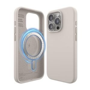 Gaffar India Magnetic Silicone Case Compatible With iPhone 15 Pro Case 6.1 Inch Compatible With All Magsafe Accessories-Built-In Magnets,Soft Grip Silicone,Shockproof [Stone],Off White