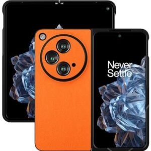 Suzii for One Plus Open Case Leather,PU Leather Hard PC Shell Ultra Thin Slim Durable Protective Phone Cover for Oneplus Open Leather Case (Orange)