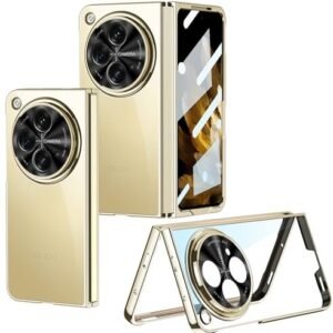 Transparent Electroplated Case/Cover with Back Screen Protector for Oneplus Open 5g /Oneplus Open 5g Case Cover - (Clear Gold | Polycarbonate)