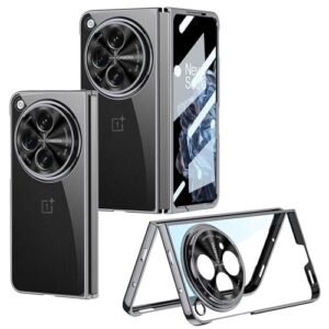 Transparent Electroplated Case/Cover with Back Screen Protector for Oneplus Open 5g /Oneplus Open 5g Case Cover - (Clear Silver Black | Polycarbonate)