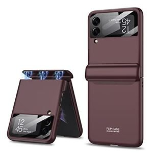 Ultra Thin Back Case/Cover For Galaxy Z Flip 4, Magnetic Hinge Protection And Inbuilt Glass Window Protection, Burgundy