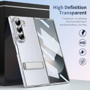 High Definition Transparent Protective Case For Samsung Galaxy Z Fold 7 6 5 4 With Glass Film Z Fold6 Fold7 Alloy Bracket Cover