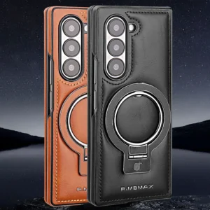 Luxury Magnetic Ring Holder Leather Case For Samsung Galaxy Z Fold 7 6 5 4 Case Wireless Charging Fold7 Fold6 Protective Cover