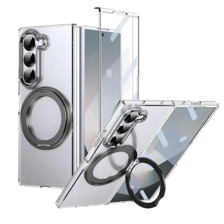 360 Rotating Magnetic Stand Transparent Phone Case for Samsung Galaxy Z Fold 7 6 5 4 3 Magsafe Wireless Charging Protect Cover