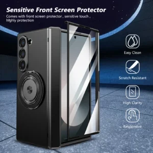 For Samsung Galaxy Z Fold 7 6 4 5G Magsafe Magnetic Hinge Phone Case 360 ° Full Screen Protective Ring Holder Shockproof Cover