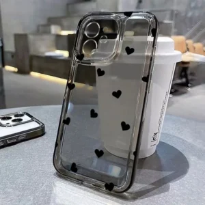 Cute Cartoon Love Heart Phone Case For iPhone 16 17 Air Pro Max 14 12 13 11 15 Case Mini 7 8 Plus Transparent Soft Cover