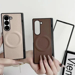 PU Leather Magnetic Case for Samsung Z Fold 7 6 5 4 3 ZFold7 Fold6 Fold5 Fold4 5G For Magsafe Phone Cover with Hinge Protection