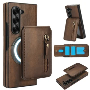 Detachable Wallet Cards Solt Holder For Magsafe Magnetic Case For Samsung Galaxy Z Fold 6 5 4 3 Fold6 ZFold Leather Zipper Cover