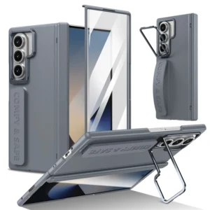 For Samsung Galaxy Z Fold 7 6 5 4 3 Wristband Magnetic Hinge Phone Case 360 Full Protection Screen Flass Alloy Lens Holder Cover