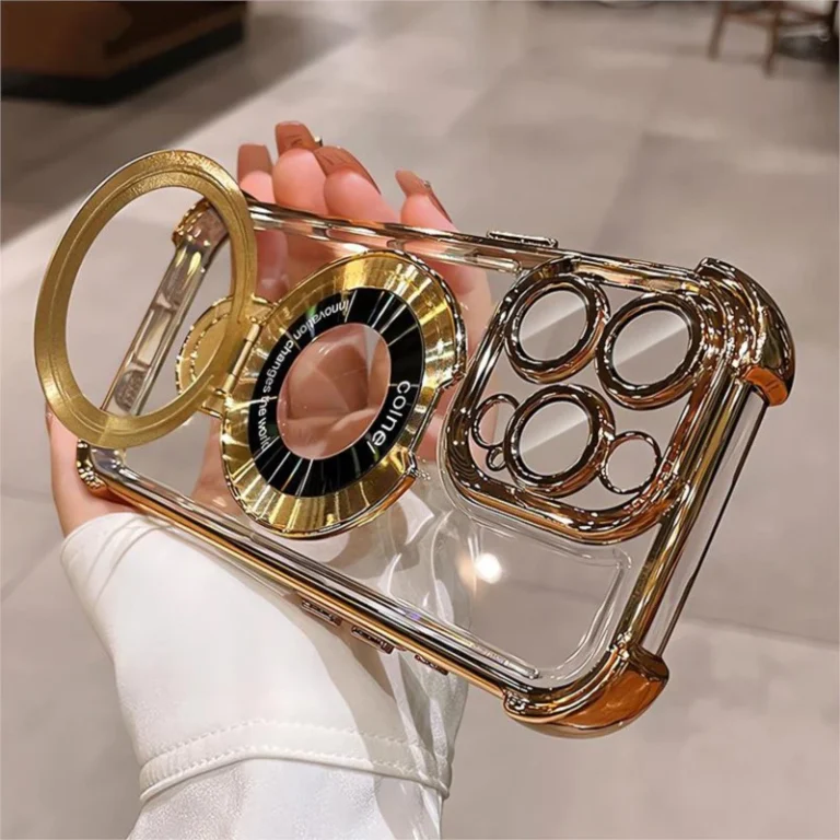 | Wholesale Price at Gaffar India Luxury Plating Magsafe Wireless Charge Case For iPhone 16 15 14 13 12 11 Pro Max Plus Clear Acrylic Magnetic Stand Holder Cover