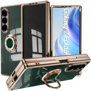 Luxury Plating Silicone Shockproof Solid Color Case for Samsung Galaxy Z Fold 7 6 5 4 Car Magnetic Ring Holder Protector Cover