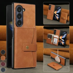 Retro Leather Many Function Phone Case For Samsung Galaxy Z Fold 7 6 5 4 3 Wireless Charge Separable Type Wallet Card Bag Cover