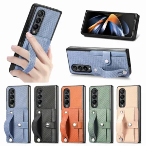 Stand Case for Samsung Galaxy Z Fold 5 4 3 2 Cover PU Leather Wallet Card Pocket Shockproof Fold Shell Matte Ring Holder Fundas