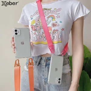 Lanyard Cord Rope Transparent Phone Case For iPhone 17 16 15 14 Pro Max 13 12 11 XR Crossbody Necklace Strap Clear Back Cover
