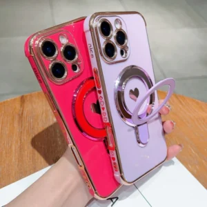 Love Heart Magnetic Case For iPhone 17 16 15 14 13 12 11 Pro Max 16E Plating Phone Cases For iPhone 17 Air 16 15 14 Plus Cover