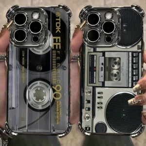 Retro Cassette Pattern Silicone Soft Phone Case For iPhone 17 16 15 14 13 12 11 Pro Max Plus 17 Air Airbag Plating Back Cover