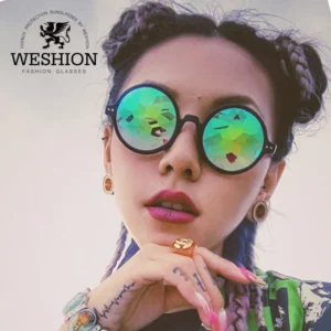 Kaleidoscope Glasses Women Round Steampunk Goggles Men Sunglasses 2018 Festival Ladies Male Catwalk Dazzle Artificial Diamonds