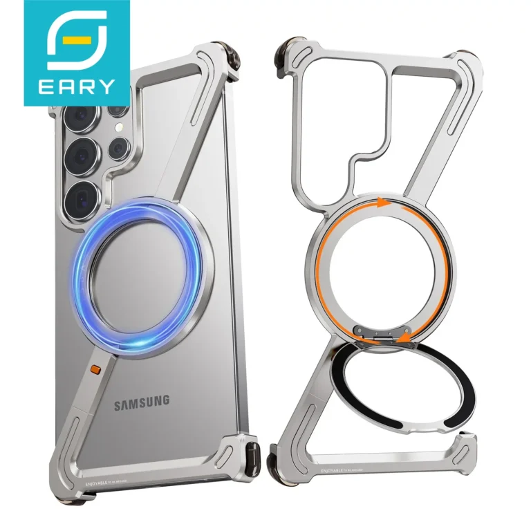 | Wholesale Price at Gaffar India Eary Magnetic Frameless Phone Case For Samsung Galaxy S25 S24 Ultra With 360°Rotatable Stand Metal Protective Shockproof Bumper