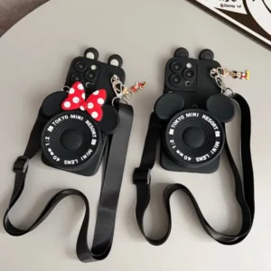 For iPhone 17pro max16 15 14 13 12 11 XR Xs 8 7 6 Pro Max mini Plus17Air Minnie Mickey with Pendant Wallet Lanyard Phone Case