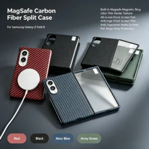 1500D Skin Feel Colorful Carbon Fiber Texture Magnetic Case for Samsung Z Fold 8 for Magsafe Tempered Glass Screen Protect Cover 1