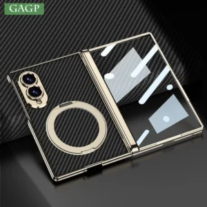 Luxury 360° Rotating Bracket Plain Leather Case for Samsung Galaxy Z Fold 8 Fold8 Plating Frame Slim Glass Flim Shockproof Cover 1