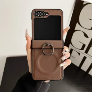 Magnetic Wireless Charging Leather Phone Case for Samsung Galaxy Z Flip 8 7 6 5 4 3 Flip8 Flip7 Ring Hinge Protective Cover 1