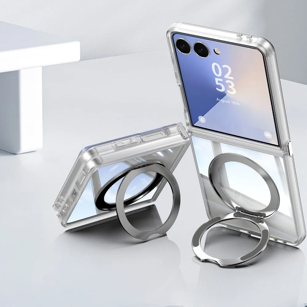 TPU+PC Clear 360° Spin Magnetic Ring Holder Kickstand Phone Case for Samsung Galaxy Z Flip 7 6 5 Flip7 Flip6 Flip5 5G Cover 1