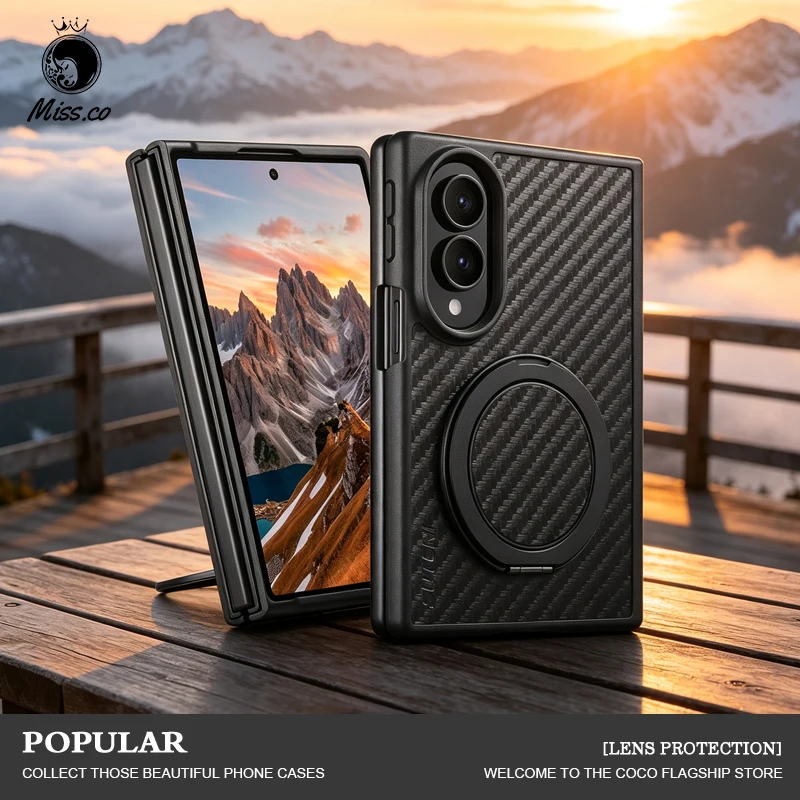 Luxury 360 Rotating Stand Carbon Fiber Phone Case for Samsung Galaxy Z Fold 8 Wide Fold8 Shockproof for Magsafe Slim Fit Cover 1