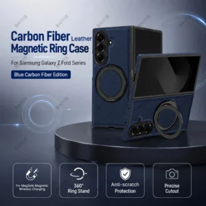 Business Carbon Fiber Texture Magnetic Case for Samsung Galaxy Z Fold 8 Ultra 7 6 5 4 for Magsafe Rotating Stand Protector Cover 1