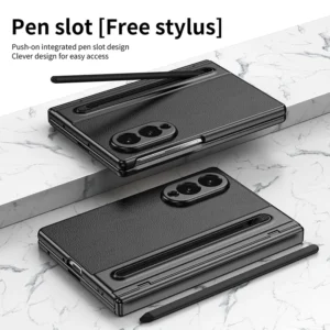 For Galaxy Fold 8 Ultra 8 7 6 5 4 3 S Pen Leather Phone Case Hinge Protection & Built-in Screen Protector Leather Phone Cover 1
