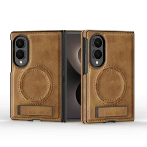 Luxury Business Magnetic Kickstand Leather Phone Case for Samsung Z Fold 8 Wide Shockproof For Magsafe Skin Feel Slim Cover 1
