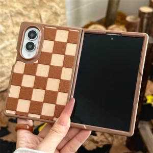 Vintage Grid Pattern Case With Lanyard For Samsung Galaxy Z Fold 8 Ultra 7 6 5 4 3 Zfold8 Fashion Leather Shockproof Cover Funda 1