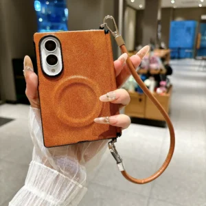 Luxury Business Magnetic Crazy Horse Pattern Leather Case for Samsung Z Fold 8 Wide Wrist Strap Shockproof For Magsafe Cover 1