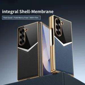 For Samsung Z Fold 8 Ultra Luxury Integral Shell-Membrance Electroplated Leather Case For Galaxy Z Fold 7 6 5 4 3 Plating Cover 1