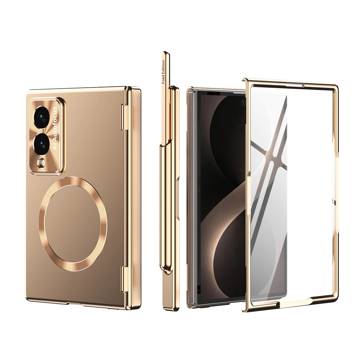 Magnetic Electrop Latedshell-film Integrated Case for Samsung Z Fold 8 Wide Hinge Protection Shockproof  for Magsafe Slim Cover 1