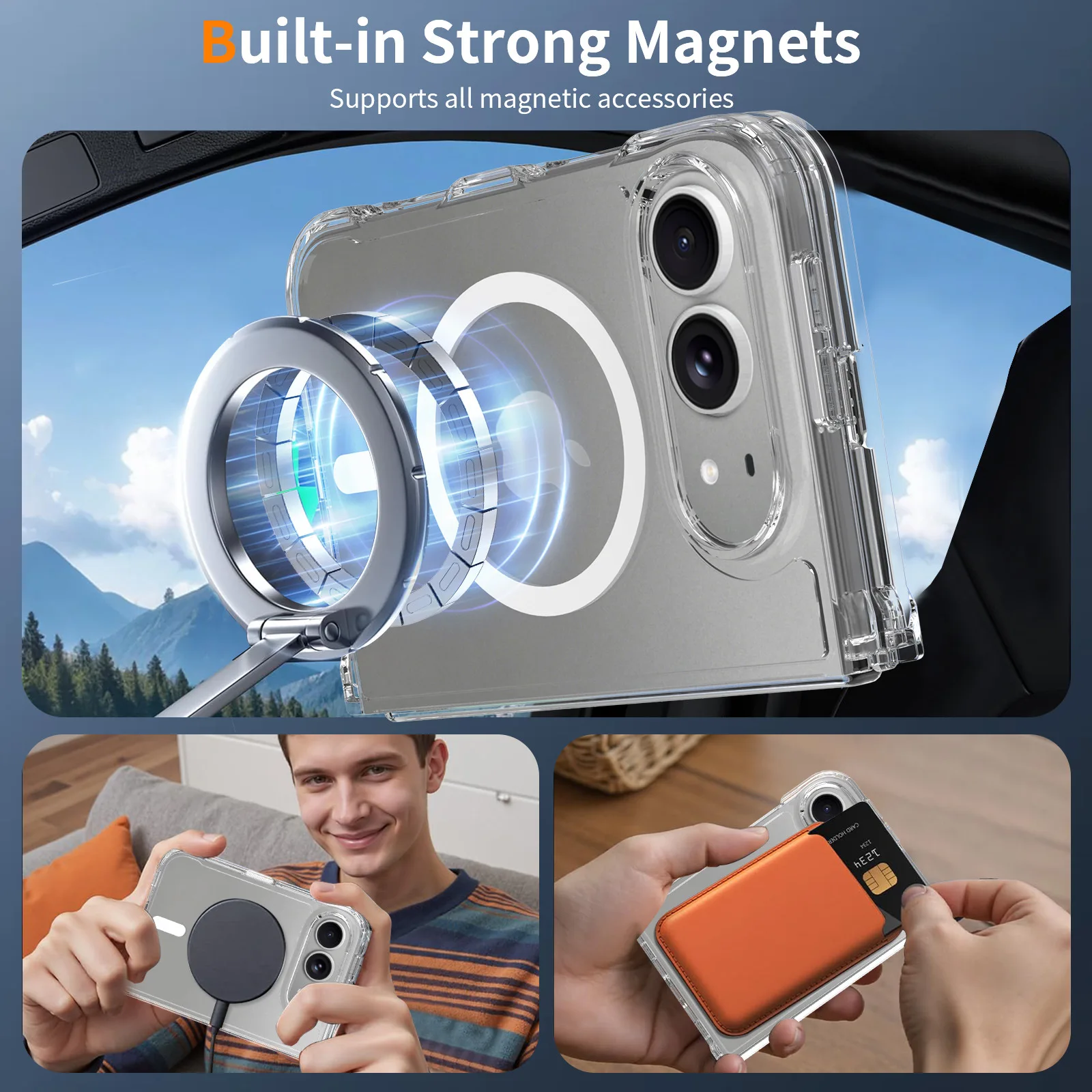 Original For Magsafe Magnetic Wireless Charging Phone Case For iPhone Duo 18 Fold Clear Protective Cover For iPhone 18 Duo 4