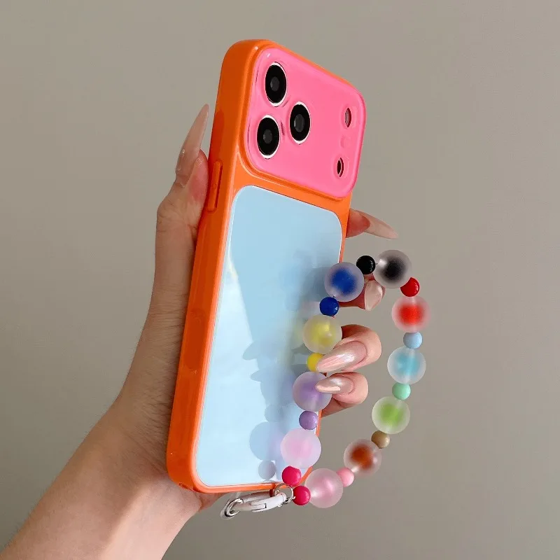 Luxury Dopamine Color-Block Chain Phone Case for IPhone 18 17 16 15 14 13 Pro Max Candy-colored Chain Glass Back Shockproof Case 1