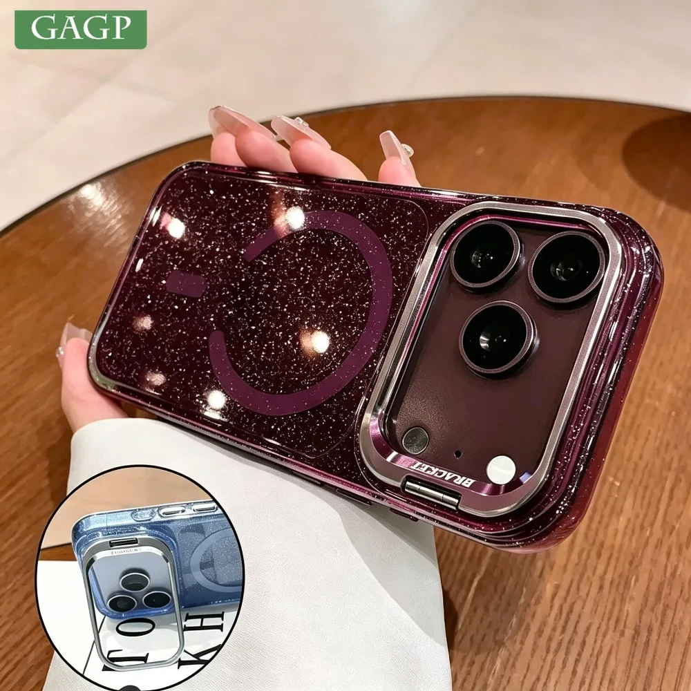 Glitter Alloy Lens Stand Bracket for Magsafe Magnetic Case For iPhone 18 Pro Max 17 Pro Air 16 Plus 15 14 13 Clear Holder Cover 1