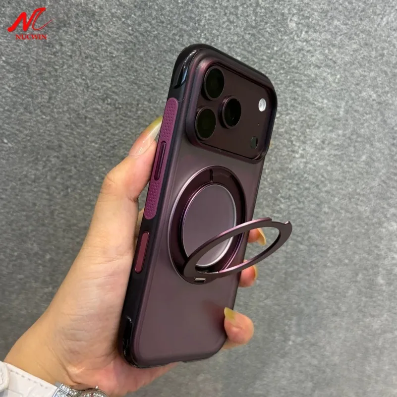 Luxury 360 Rotating Bracket Magnetic for Magsafe Case for iPhone 18 17 16 15 Pro Max 18Pro Translucent Anti-skid Bumper Cover 1