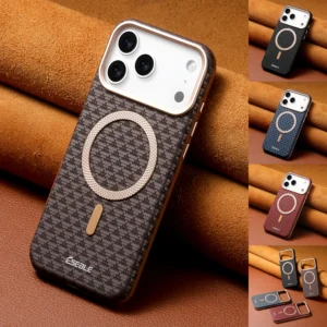 Luxury Business Bitmap Leather Magnetic Phone Case For iPhone 18 17 16 15 14 13 Pro Max 18Pro Air Metal Lens Button Bumpe Cover 1