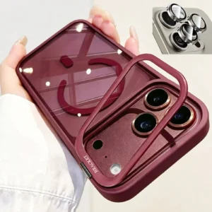 Luxury Bracket Stand Magnetic Phone Case for iPhone 18 Pro 17 16 Plus 15 14 13 12 Pro Max With Lens Protector Cover for Magsafe 1